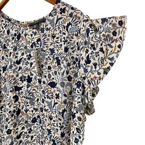 NWT Premise Woman Indigo Floral Print‎ Flutter Sleeve V-Neck Top Blouse 1X Plus